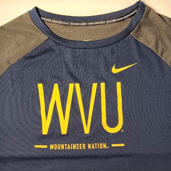 WVU Mountaineer Nation Shirt Nike Dri Fit Medium Long Sleeve West Virginia Blue - Picture 9 of 9